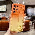 thumbnail image 4 of Compatible with Samsung Galaxy S22 Ultra 5G 6.8" Case, Cute S22 Ultra Phone Case for Women Men with Wrist Strap Stand Holder Camera Lens Protect Gradient Color Wavy Curly Soft Cover (Orange Yellow), 4 of 9