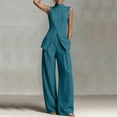 thumbnail image 6 of Sets Summer Outfits Sleeveless Crop Tops Women Solid Color Stand Collar Sleeveless Shirt Tops Wide-Leg Pants Suit Blue Xxl, 6 of 6
