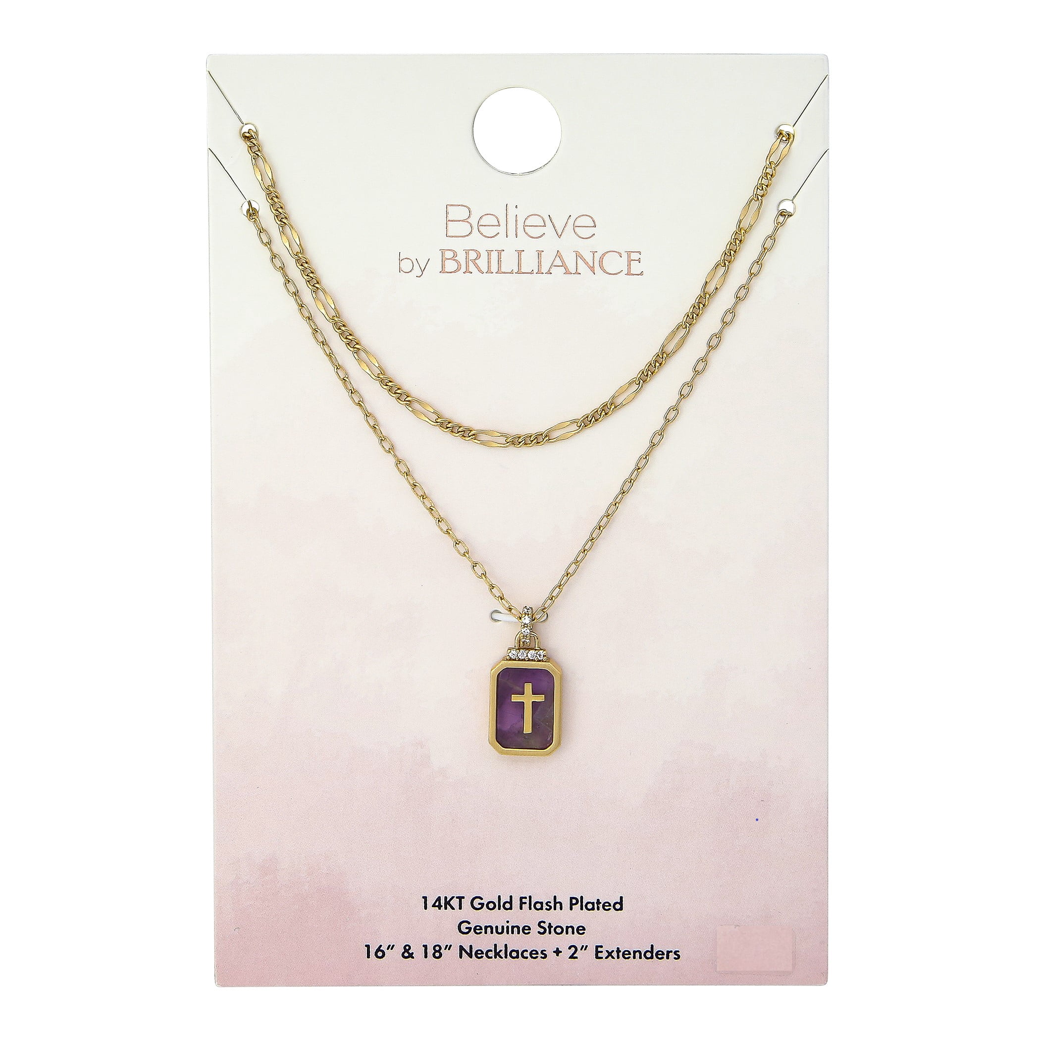 Believe by Brilliance 14KT Gold Flash Plated Double Necklace Set with Genuine Stone Adult