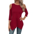 thumbnail image 2 of Kagetolytai Womens Tops 3/4 Sleeve Shirts for Women Solid Color Irregular Hem Open Shoulder T-Shirt for Spring/Summer Casual Basic Tops Pullover Blouse Top Womens Summer Tops, 2 of 8