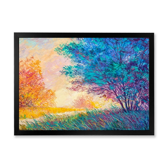 Designart 'Sunset In Autumnal Forest Landscape' Traditional Framed Art Print