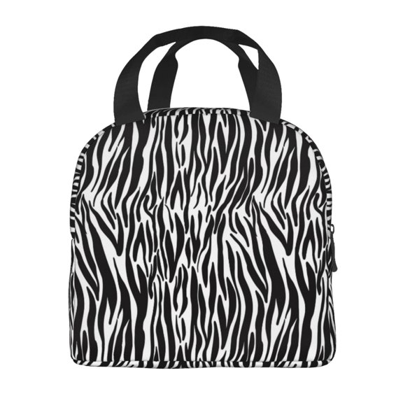 Horeoi Zebra Pattern Lunch Bag for Work Picnic Travel Use Thermal Tote with Front Pocket for Women Men Students