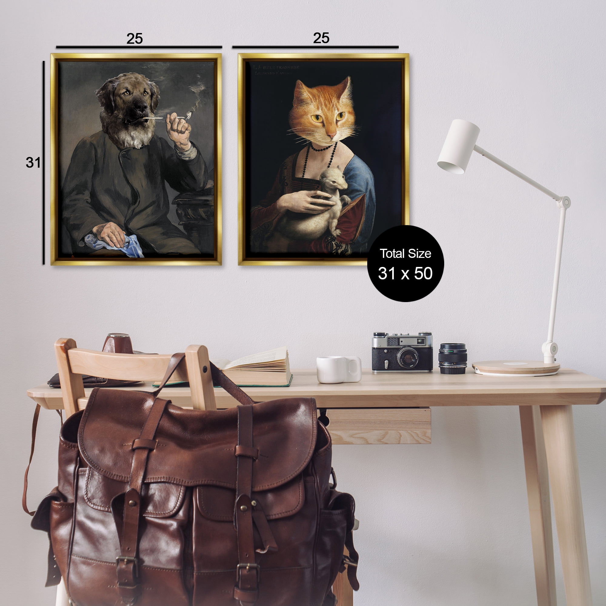 Stupell Industries Historical Painting Animals Novelty & Humor Painting Gold Floater Framed Canvas Art Print Wall Art, 31 x 25, Set of 2