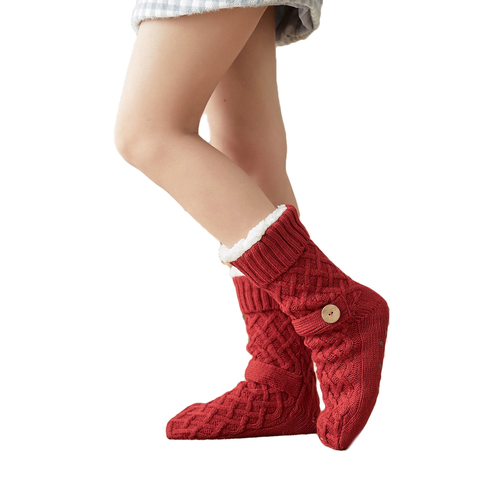 Zmart Women Girl Slipper Socks Snowflake Pure Color Fuzzy Fluffy Anti Slip Sherpa Lined Socks 