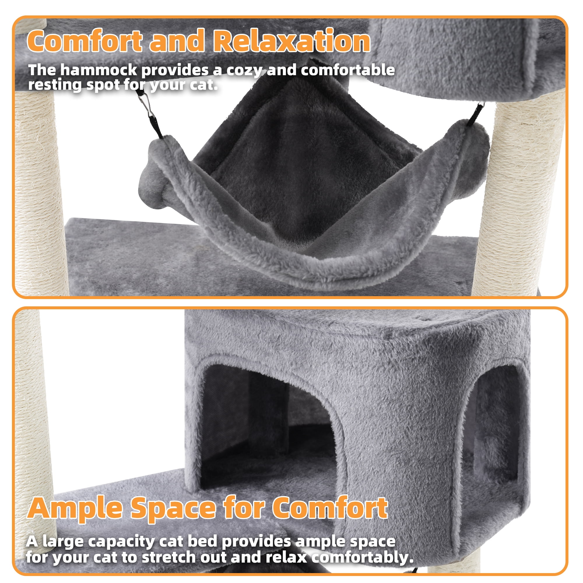 AIWIKIDE 39.37" Cat Tree Cat Tower with Cat Condo and Big Hammock for Indoor Small Cats,Grey