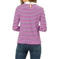 thumbnail image 4 of INSPIRE CHIC Women's Long Sleeve Top Contrast Striped Doll Collar Elastic Loop Back Casual Blouse M Fuchsia White, 4 of 9