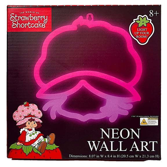 Strawberry Shortcake Neon Wall Art Light, Battery Powered LED Room Decor, 8 Inch