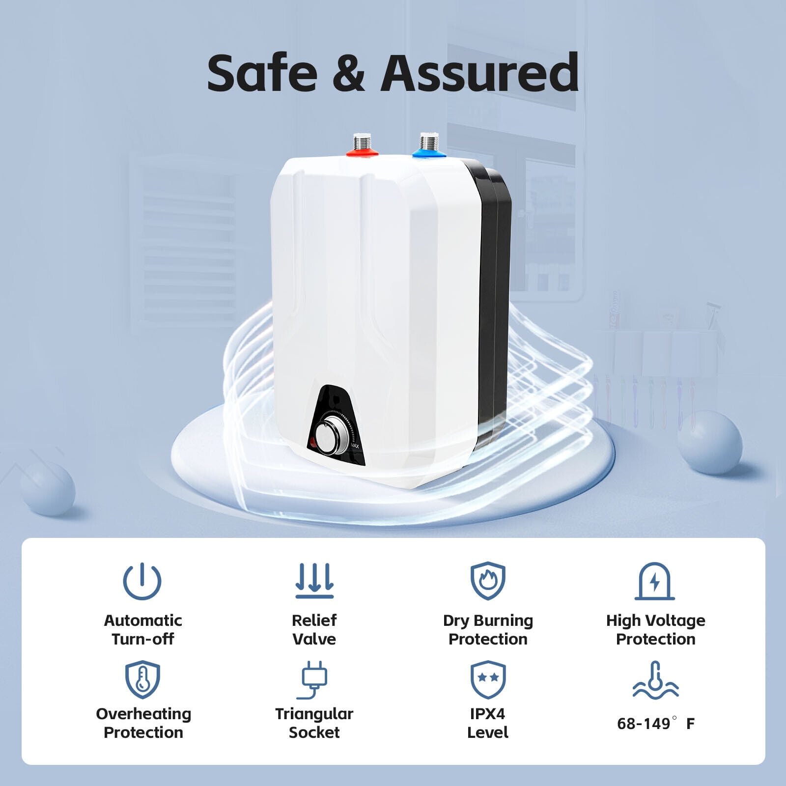 8L 1500W Instant Hot Water Heater Electric Tankless On Demand House Shower Sink