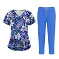thumbnail image 3 of Minjewel Women's Plus Size Printed V-Neck Short Sleeve Scrubs for Women Set, Vibrant Animal & Floral Print Scrub Set for Healthcare & Caregiving,Purple 3XL, 3 of 5