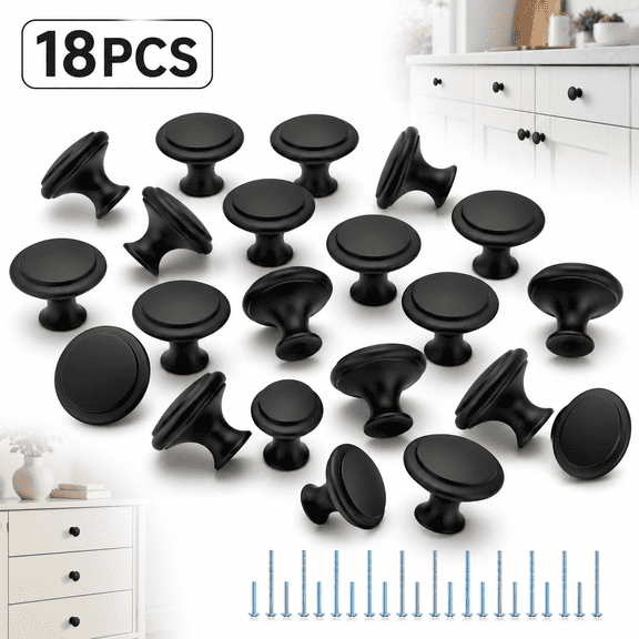 Emlimny 18 Pack Matte Black Cabinet Drawer Hardware 30mm Kitchen Cabinet Knobs Drawer Pulls with Installation Screws for Dressers Kitchens Cupboard
