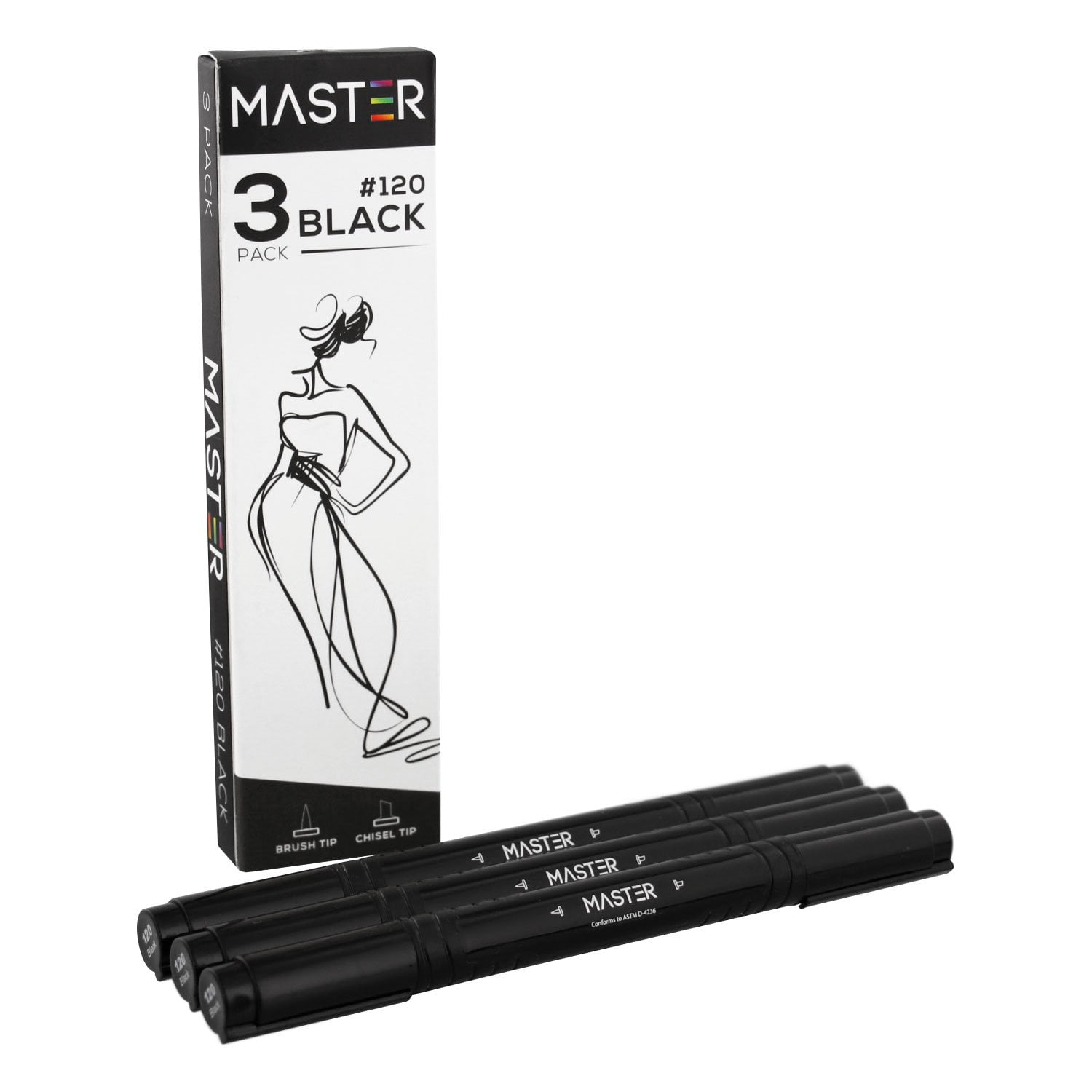 Master Markers Dual Tip Artist Black Illustration Markers (Pack of 3
