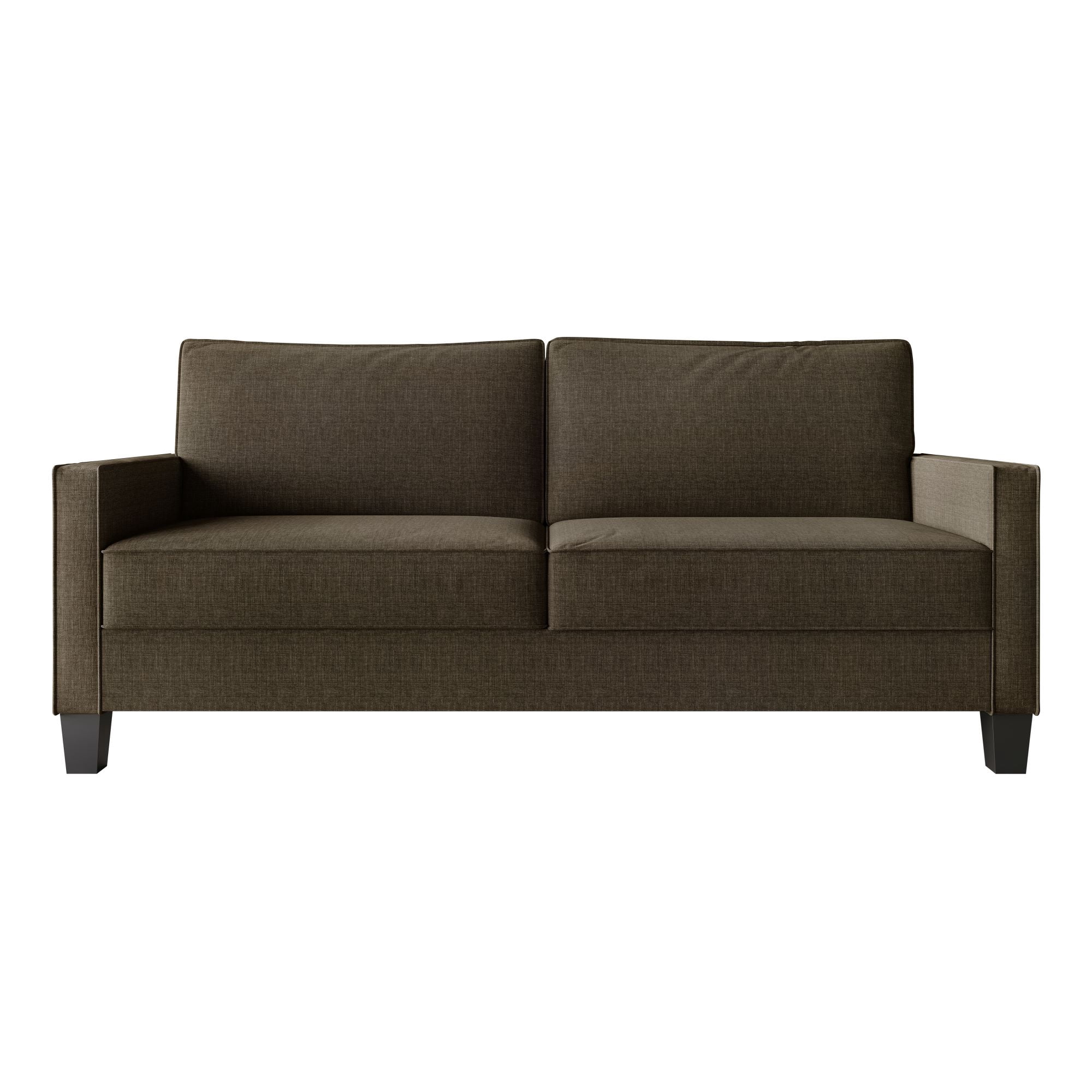 Home Design Marcia Square Arm Sofa with Padded Back and Seat, Modern Upholstery, Black Legs, Comfortable Living Room Seating, Brown