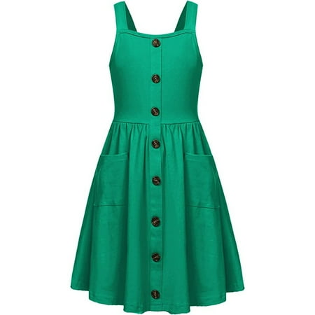 

XIEULQP Baby Girl Clothes Kids Toddler Baby Girls Spring Summer Solid Button Sleeveless Princess Dress Summer Dress Green