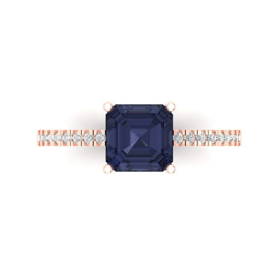 Solitaire with Accents Engagement Ring for Women - 2.7ct Simulated Blue Sapphire in 14K Rose Gold Promise Ring