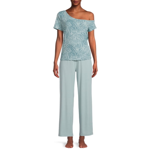 Secret Treasures Women's Off The Shoulder Tee and Pants Lounge Set, 2-Piece