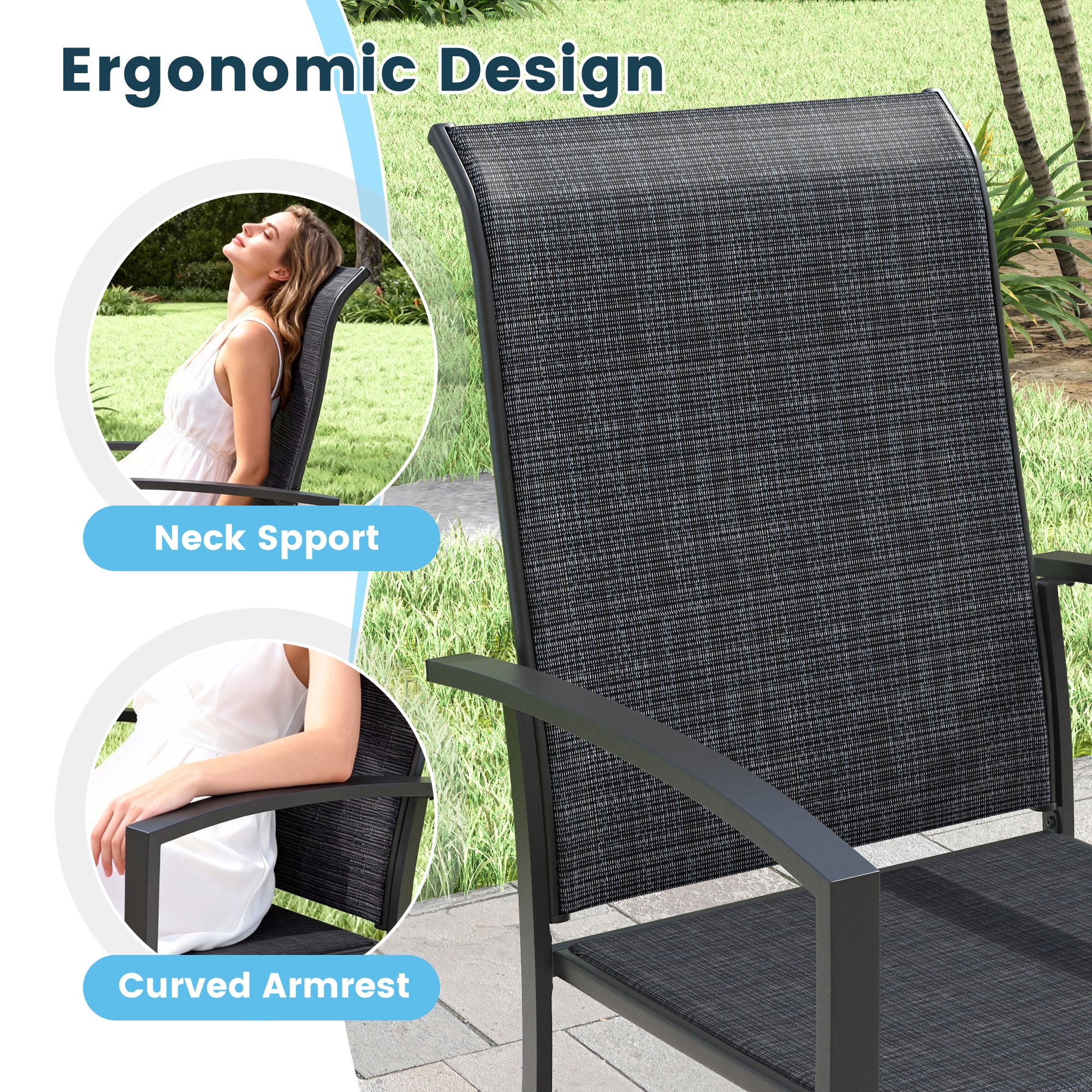 Vicllax Patio Outdoor Dining Chair Stackable Deck Porch Chair Set of 6 Metal Minimalist Style Black
