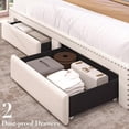 thumbnail image 3 of Full Bed Frame with Storage Headboard, Built-in Charging Station & 2 Storage Drawers, Beige Fabric Platform Bed, 3 of 8