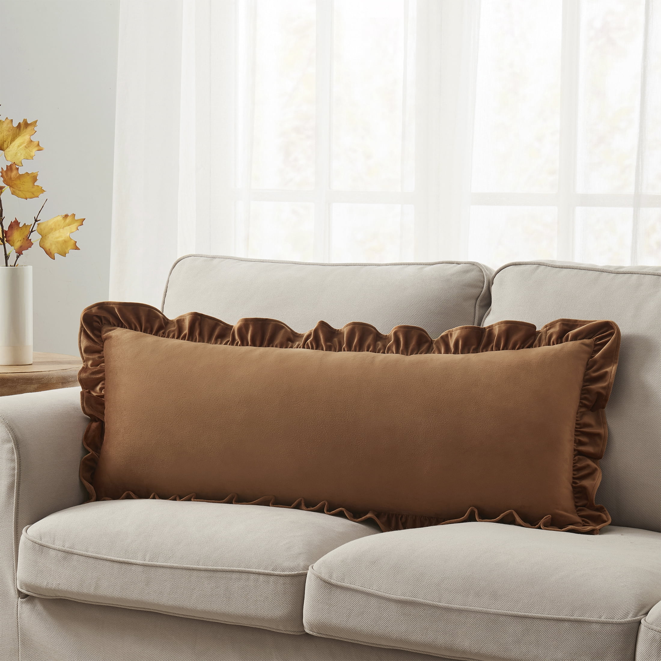 My Texas House 14" x 36" Ginger Ruffle Oversized Lumbar Decorative Pillow