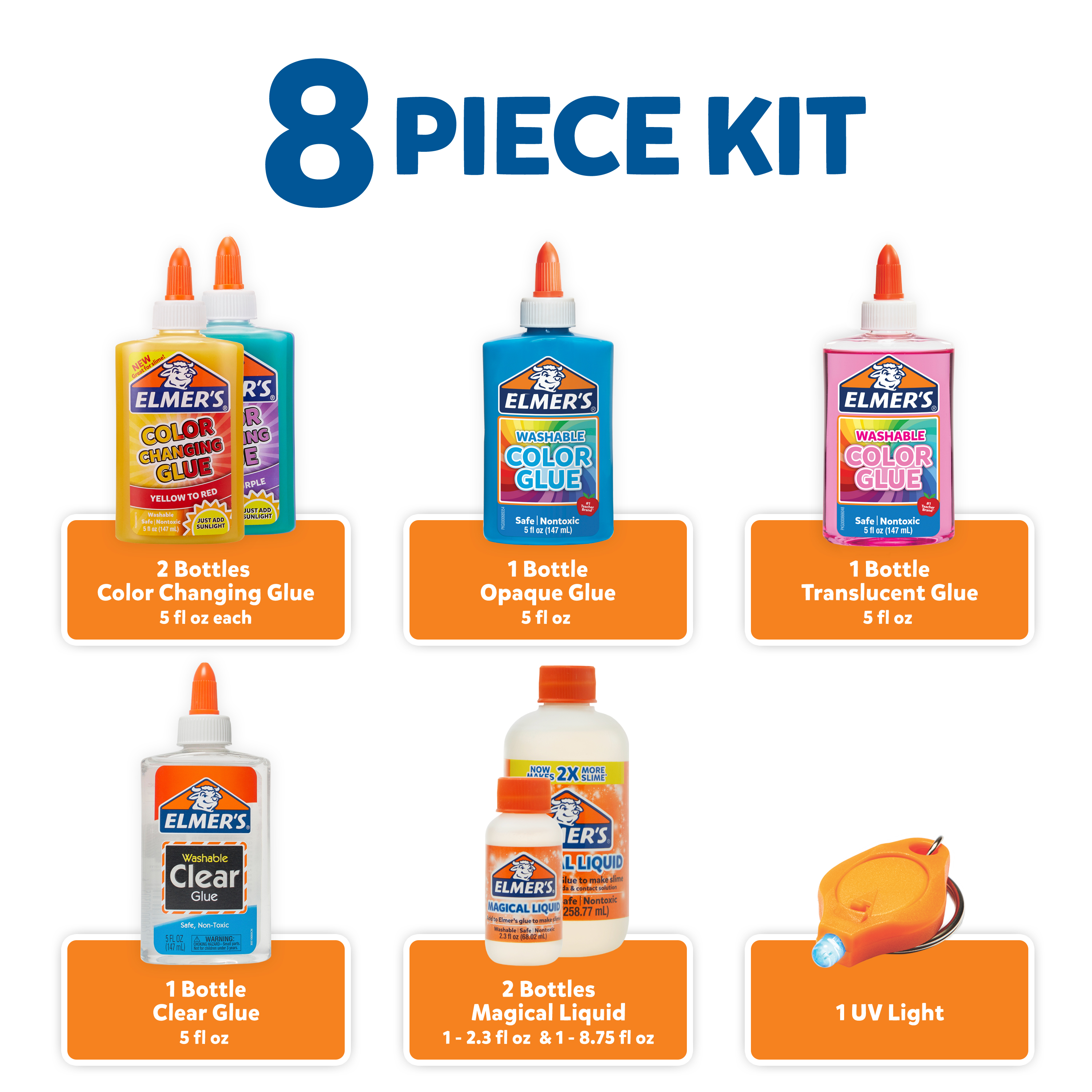 Elmer’s Mega Slime Kit: Supplies Include Color Changing, Translucent, Color & Clear Glue, UV Light, 8 Count - image 2 of 7