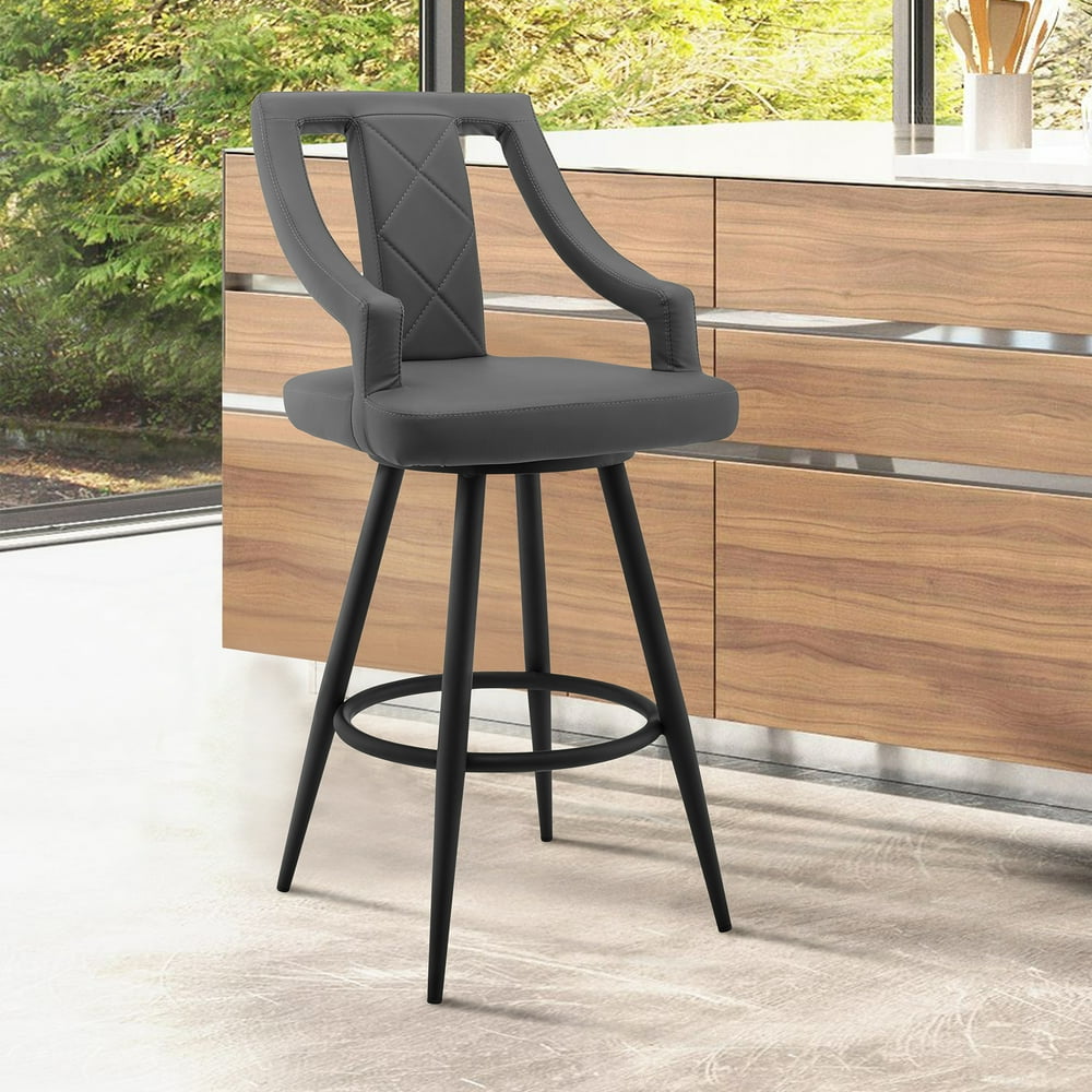 Maxen 30" Gray Faux Leather and Black Metal Swivel Bar Stool Walmart