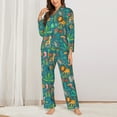 thumbnail image 3 of Kll Jungle Animals Print Women'S Long Sleeve Pajamas With Pants Sleepwear Loungewear 2 Set-Small, 3 of 9