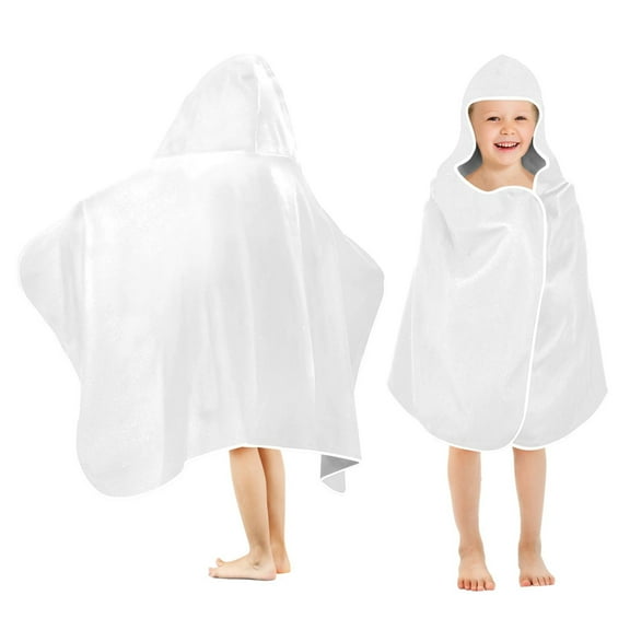 Toddler Hooded Beach Towel 24x50 Kids Bath Towels Soft Quick Dry for Swim Pool Boys Girls White