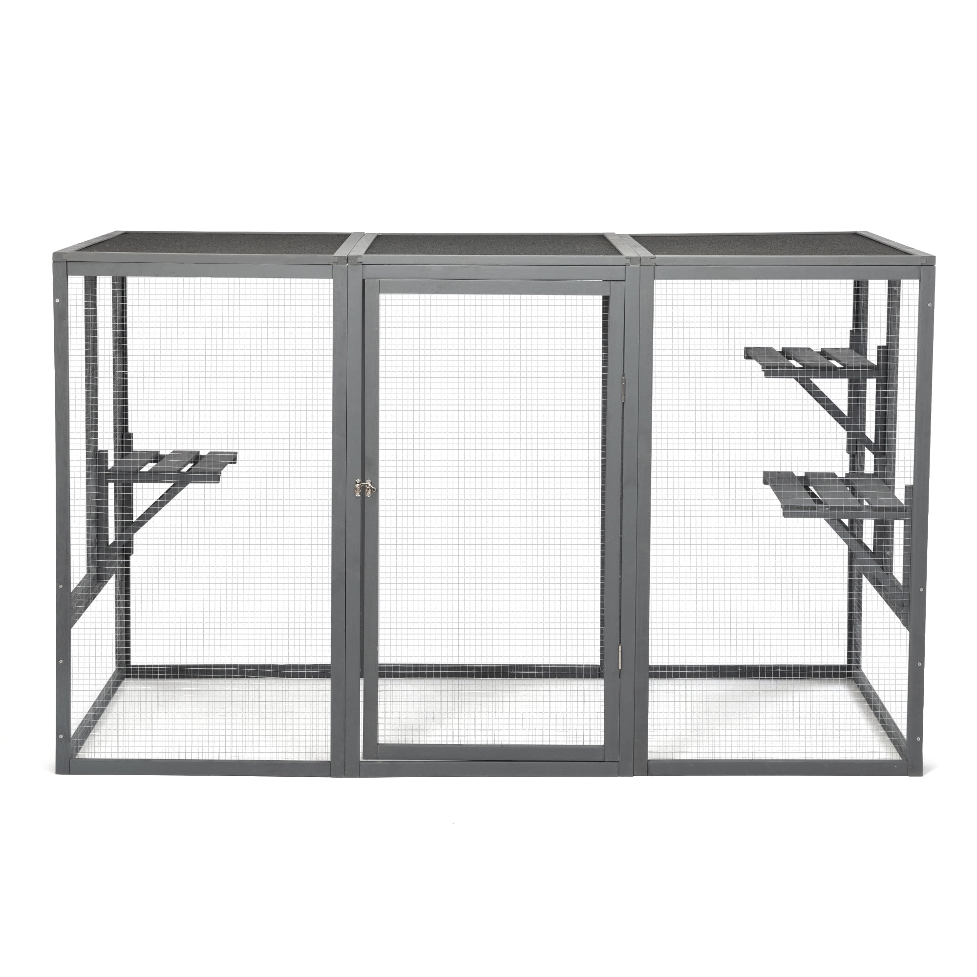 Pefilos 71" Outdoor Cat Enclosure Catio Cage w/3 Platforms, Wooden Cat Run House, Gray Pefilos 71" Outdoor Cat Enclosure Catio Cage w/3 Platforms, Wooden Cat Run House, Gray