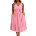 thumbnail image 2 of Plus Size Women Casual Solid Sleeveless V-Neck Long Dress with Pocket, 2 of 5