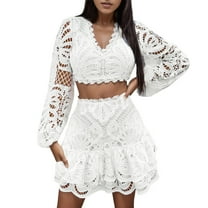 VBARHMQRT Womens Winter Outfits Casual Fashion Set Shorts Set Long Sleeve Top Suit Shorts Two Piece Set Basic Top and Shorts Set Hollow Lace Fashion Embroidery Set 90's Outfits for Women Party