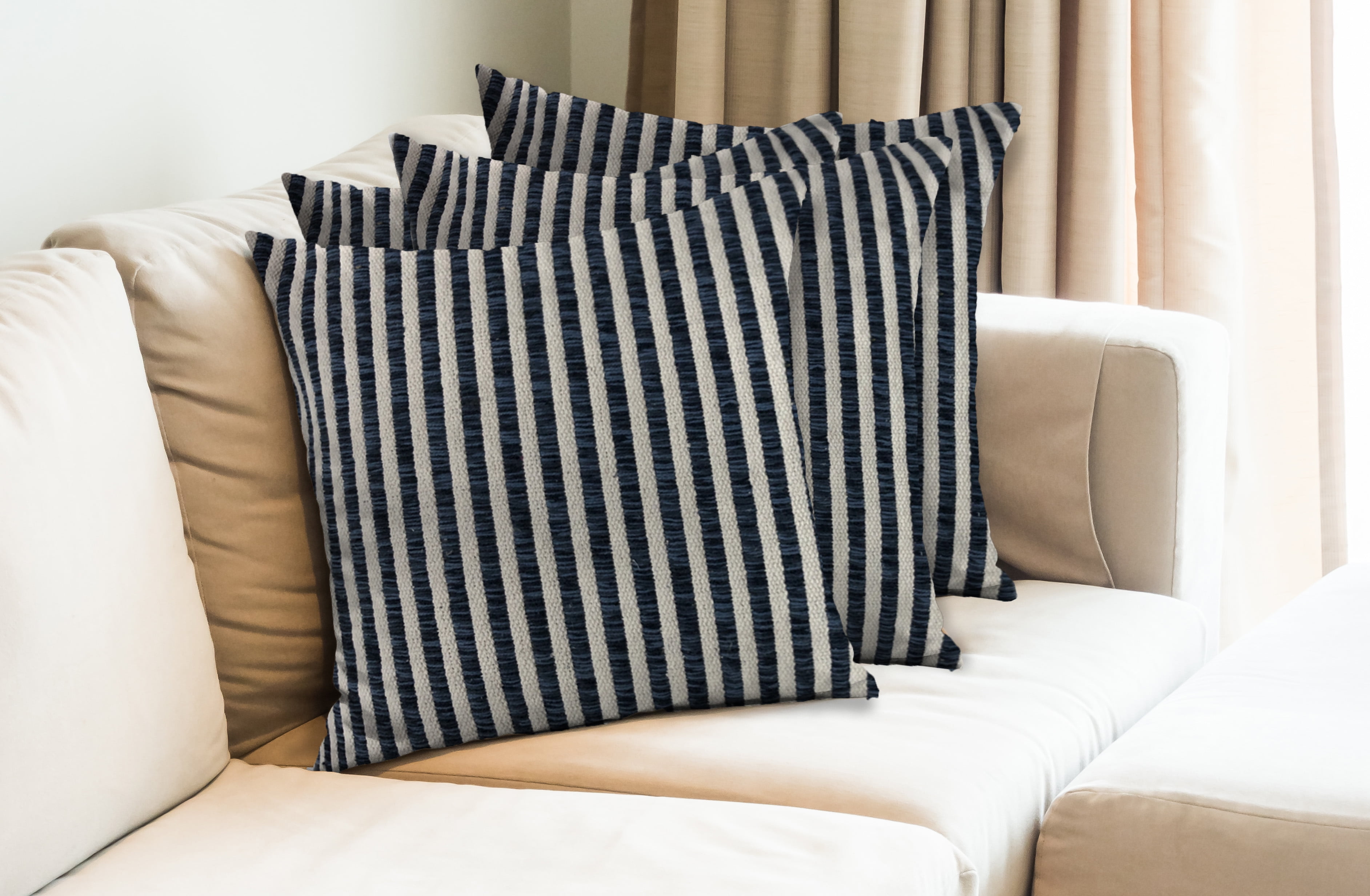 Ox Bay Hampton Set of 4 Blue/White Transitional Striped 22" x 22” Cotton Adult Decorative Throw Pillow Covers