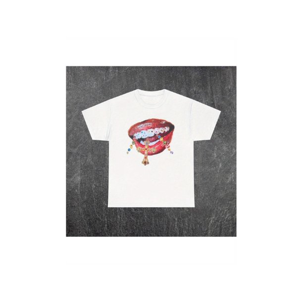 Made in the USA, 100% Cotton T-shirt With Printed Teeth Cross Tee Menswear Top
