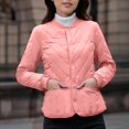 thumbnail image 2 of Miluxas Women's Fashion Loose Round Neck Long Sleeve Casual Quilted Solid Color Cotton Pdded Jacket Orange L(L), 2 of 9