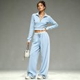 thumbnail image 7 of WULMLEO Athletic Tracksuit for Women Long Sleeve Quarter Zip Cropped Top And Wide Leg Pants With Pockets Sky Blue M, 7 of 7