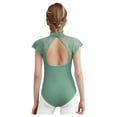 thumbnail image 5 of iixpin Kids Girls Floral Lace Sleeve Ballet Dance Unitard Gymnastics Leotard Sports Jumpsuit Bodysuit Dancewear Green 13-14, 5 of 6