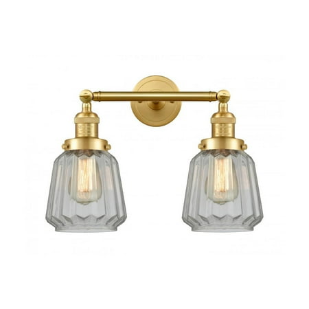 

Satin Gold Tone Bathroom Vanity 16 Wide Mercury Plated Glass Steel/Cast Brass Medium Base LED 2 Light Fixture