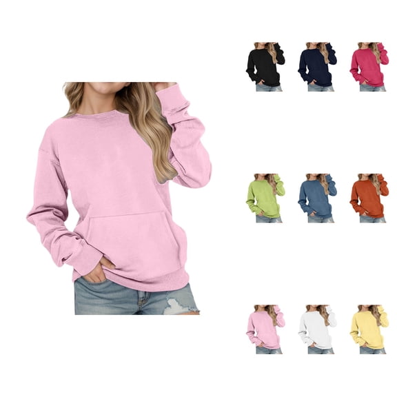Oversized Drop Shoulder Pullover Hoodie with Pocket, Women's Casual Long Sleeve Loose Fit Solid Sweatshirt Top