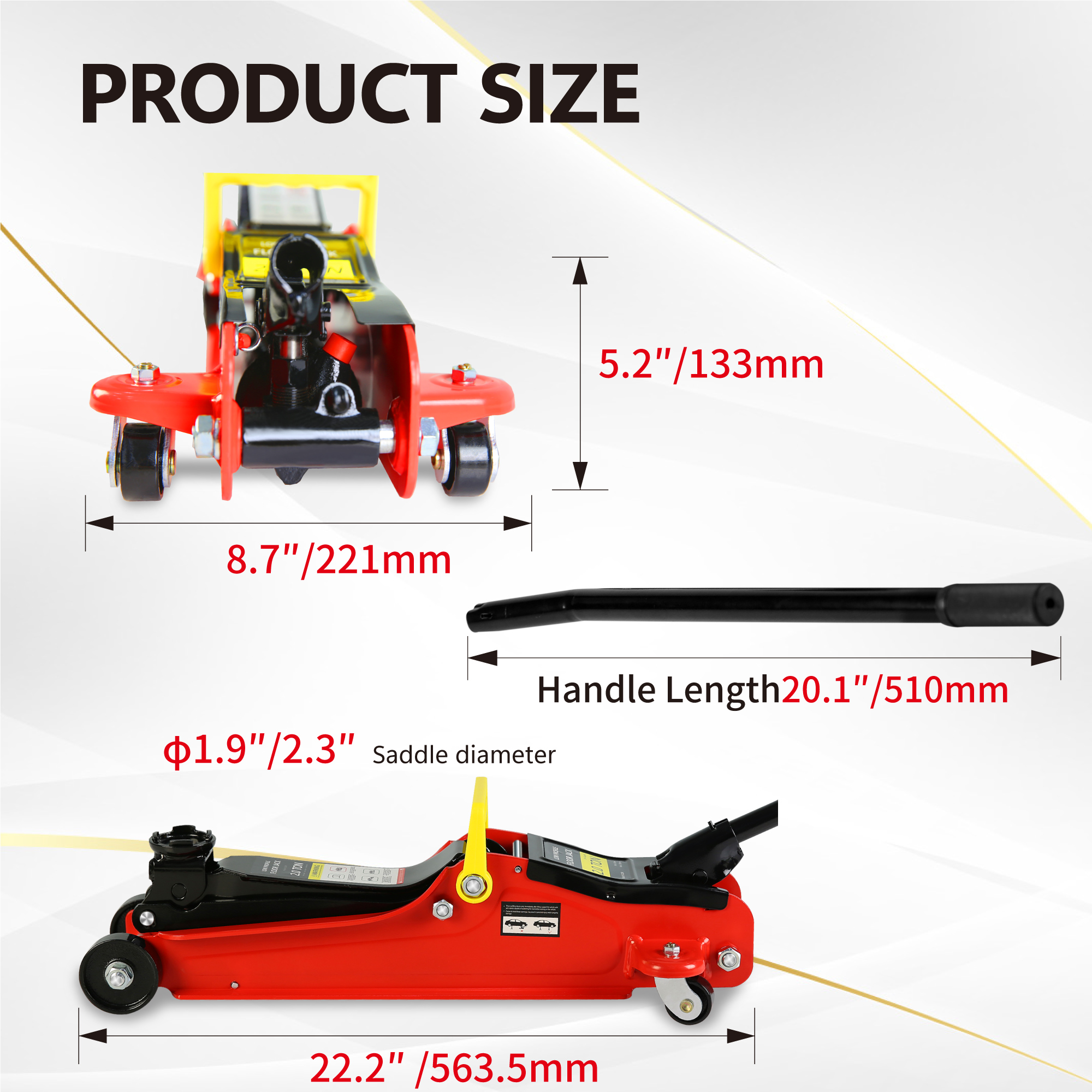 Floor Jack, 2 Ton Low Profile Floor Jack, 3t jack stand Tire Repair Kit Heavy Duty Steel Racing Floor Jack with Single Piston Quick Lift Pump, Floor Jack Lifting Range 3.3"-15.2"
