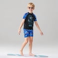 thumbnail image 6 of TOWED22 Baby Boy Swimsuit Set Toddler Rash Guard Swimwear Short Sleeve Swim Shirt Trunks with Hat 3Pcs Beachwear Blue,5-6 Y, 6 of 9