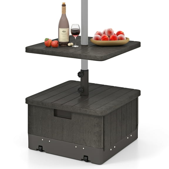 Gymax Patio 175lbs Fillable Umbrella Base w/ Table Tray Wheeled 3-in-1 Stand Outdoor
