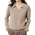 thumbnail image 2 of Polo Pullover Sweater Oversized Sweaters Sweaters for Women Merino Wool Seamless Sweater Fall Winter Clothes Long Sleeve Soft Touch Funnel Lightweight Knit Basic Sweater Tops Khaki M, 2 of 8