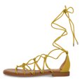 thumbnail image 2 of FSJ Women Open Toe Lace up Gladiator Sandals Woven Strappy Ankle Wrap Flats Summer Beach Outdoor Shoes Size 7.5 Yellow, 2 of 5