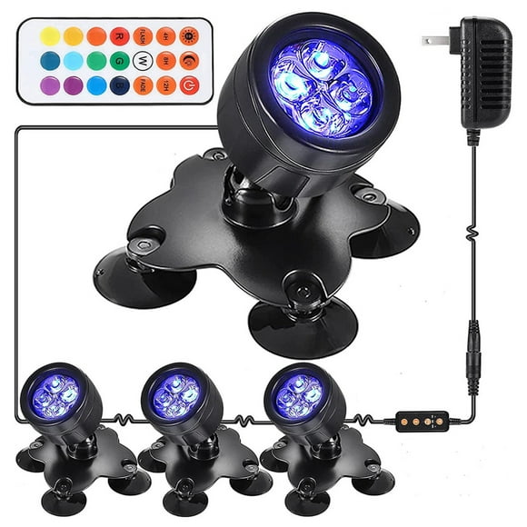 Mistaha Colorful Submersible Spotlight with Remote Control for Fish Tank, RGB Aquarium Light, Yard Garden Lamp, US Standard - One to Four Connection