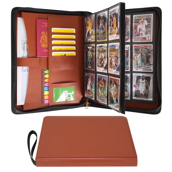 Wonderpool 9-Pocket Trading Card Album Binder with Zipper for 540 Card, Leather pu Card Holder Folders Storage Albums, 30 Side-Loading Pages for MTG, TCG, Game Sleek Sports Cards Collectible (Brown)