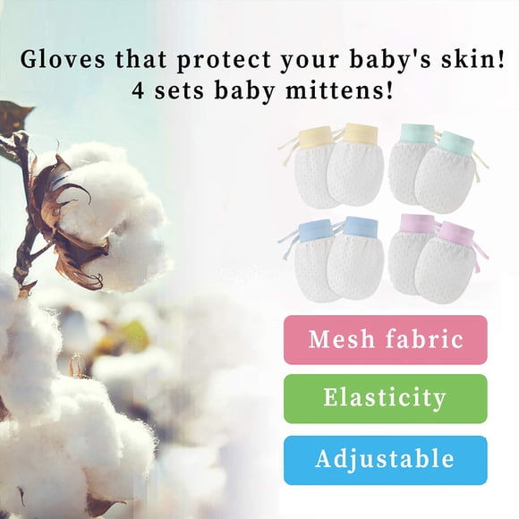 4 pares de guantes de malla para bebé, transpirables, antiarañazos, para recién nacidos, protección facial