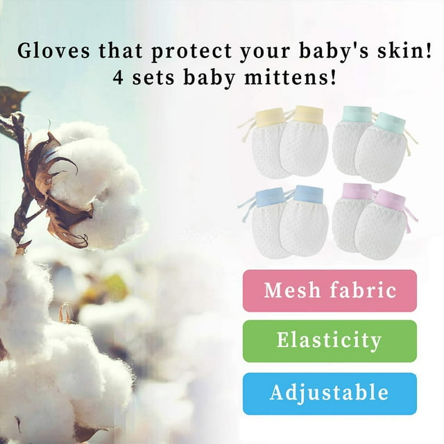4 pares de guantes de malla para bebé, transpirables, antiarañazos, para recién nacidos, protección facial