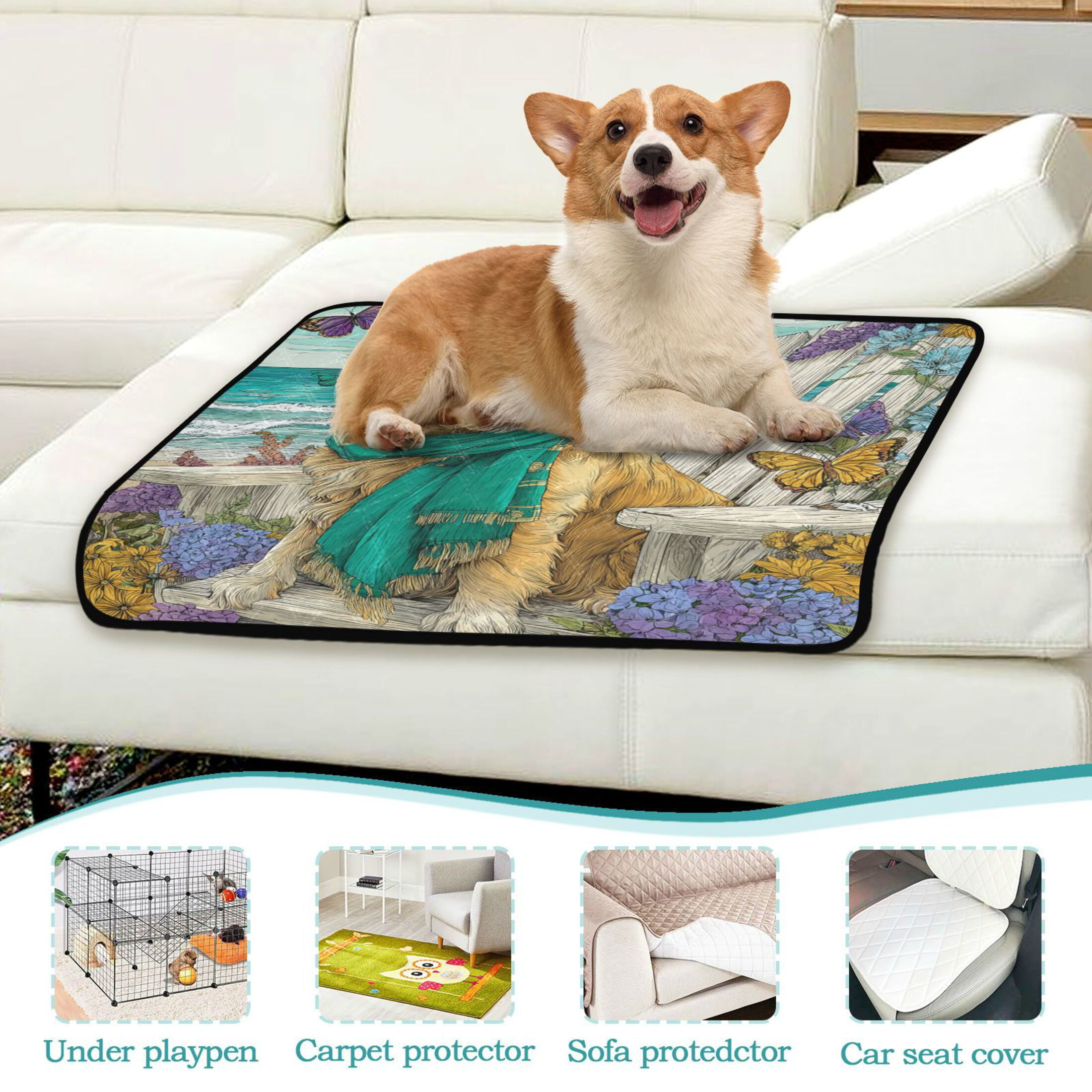 Qxltty Golden Retrievers Cat litter Pads Pet Set of 3 Diaper Mats Center Anti-leakage Layer Absorbent Soft and Comfortable