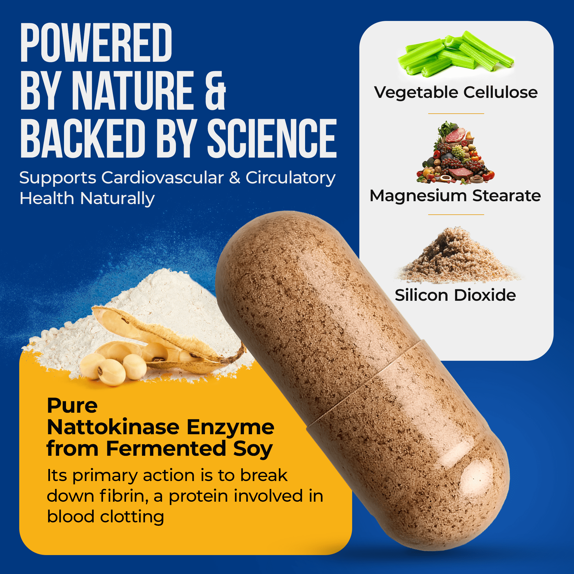 Nattokinase 5000 FU Supplement- 250mg of Natto Kinase Powder All Natural Blood Thinner Capsules Made from Organic Fermented Beans Can Help to Improve Blood Circulation