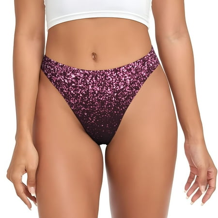 Qokaie Pink Glitter Sparkles A Printed Women s Cotton Thong Underwear  Sexy Breathable Panties G-string-Large