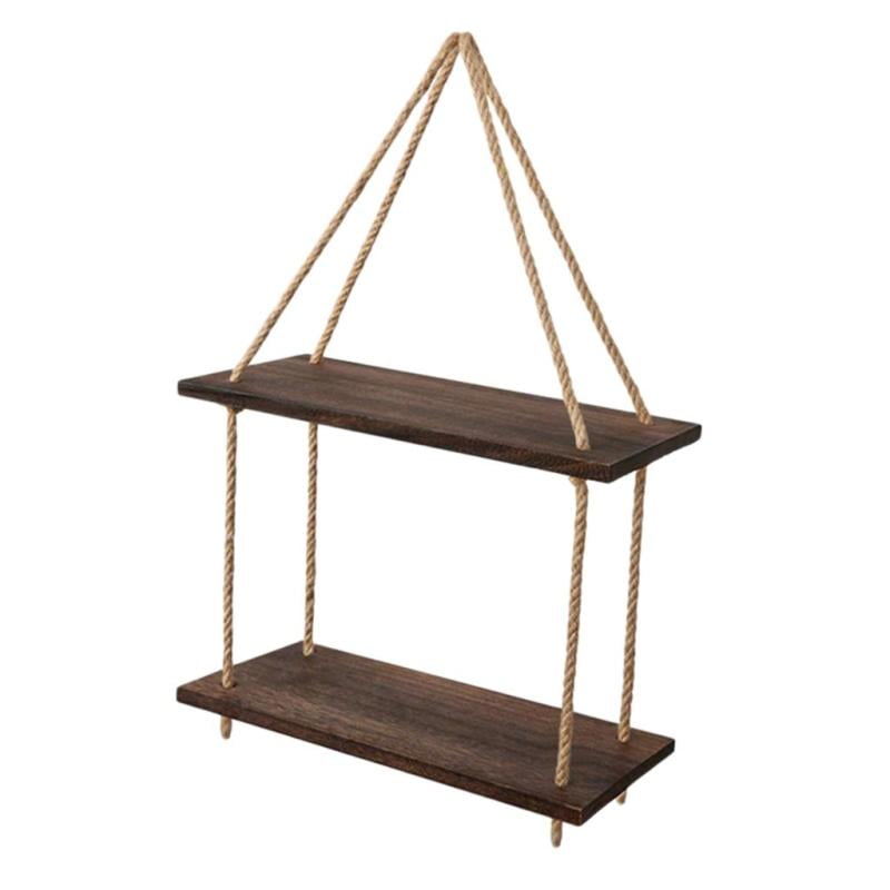 NEW Details about   Distressed Brown Wood Jute Rope Floating Shelves Rack Rustic Home Decor 