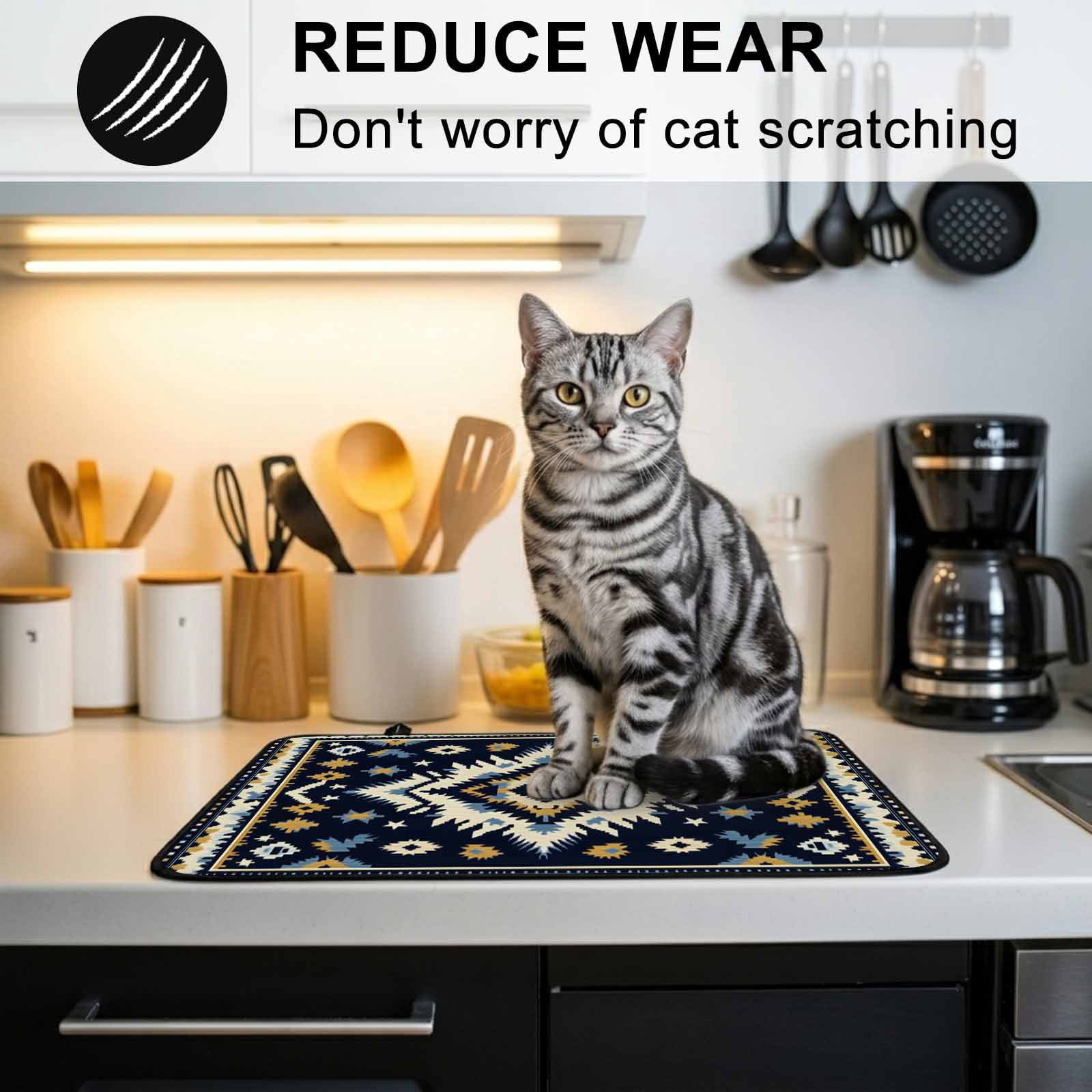 Boho Navy Blue Stove Top Cover for Electric Stove, Heat-proof & Non Slip Glass Top Stove Cover Protector, Ethnic Geometric Southwestern Retro Kitchen Flat Cooktop Rubber Mat 24x21 Inches